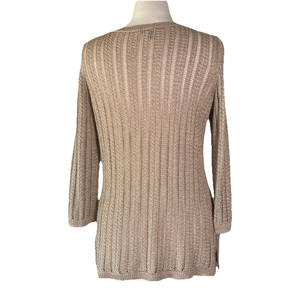 Talbots Women's Beige Metallic Gold Sweater Pullover S Knit Weave Long Sleeve - Picture 4 of 4